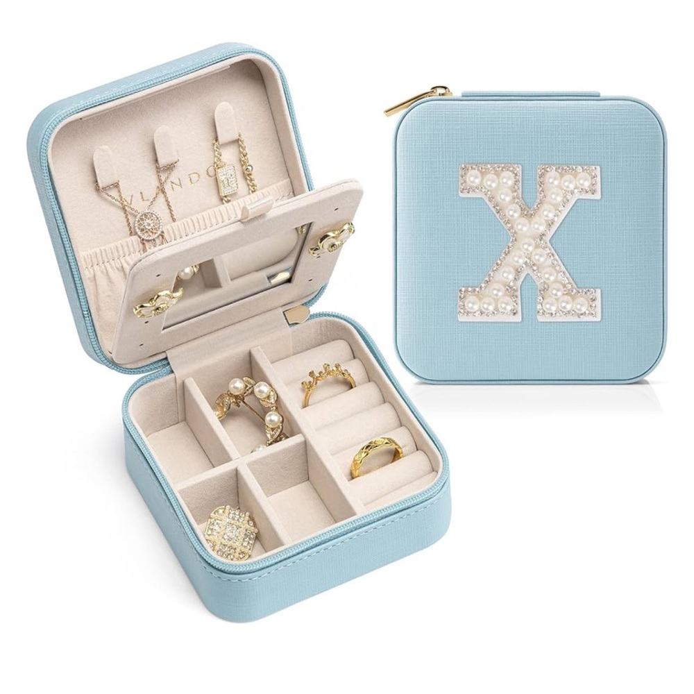 Travel Jewelry Box For All - W Initial Small Case, Blue View 6